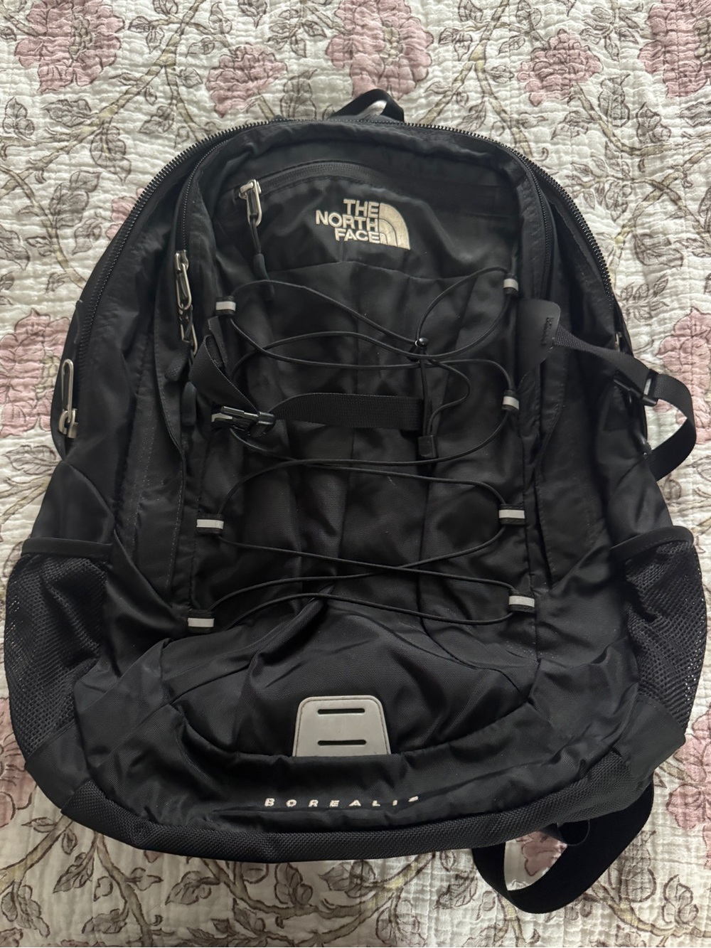 The North Face Black Borealis Backpack with Bungee Front